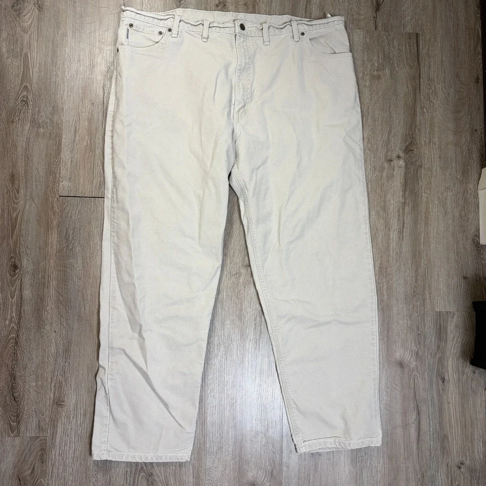 Carhartt Canvas Pants 46x32 B72 STN Beige MAde in USA 100% Cotton Work